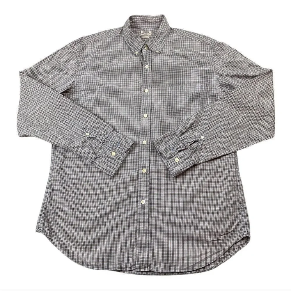 J. Crew Shirt Mens Large Size L Brown Blue Plaid Long Sleeve Button Down